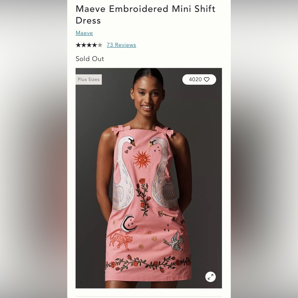 Maeve Embroidered Mini Shift Dress— size Large, never worn